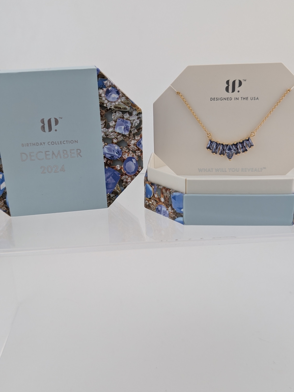 Gold Necklace with Sapphire-Blue Crystal Accent